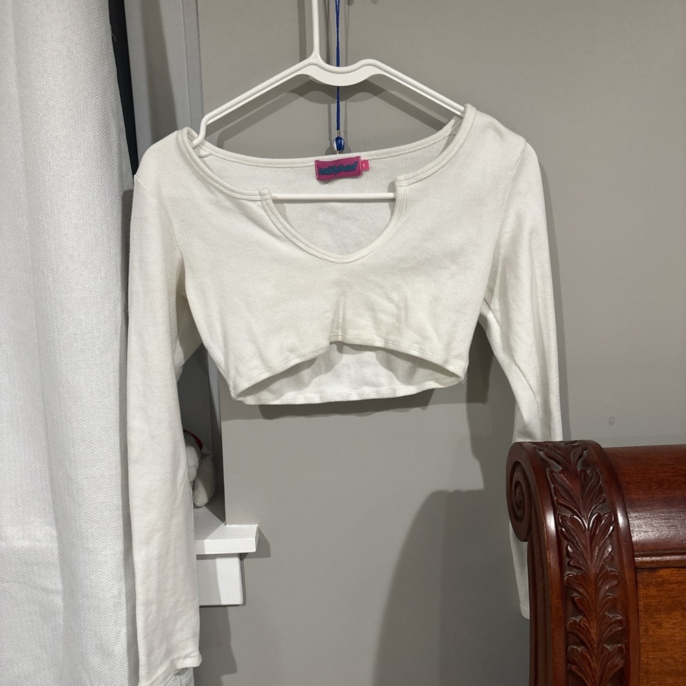 White Edikted Long Sleeve Crop Top